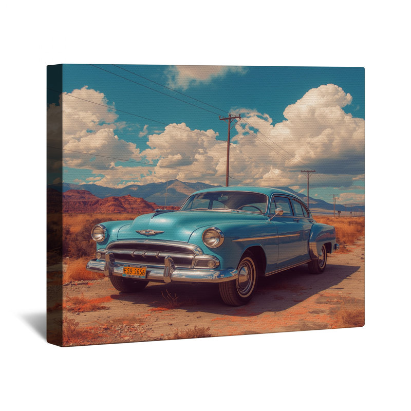 Toile de galerie rétro style rétro voiture bleue en plusieurs tailles, 20 po x 24 po