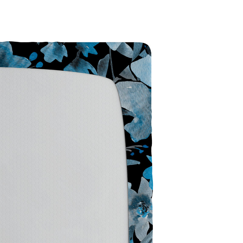 Drap-housse à motif floral Ambesonne, Noir, bleu ciel, gris / floral, Drap-housse très grand californien