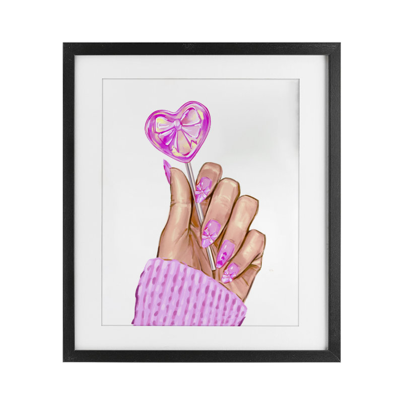 Reproduction encadrée sous verre rose, sous-verre, par Ziwei Li, H 16 po x l 13 po, Cadre noir minuit