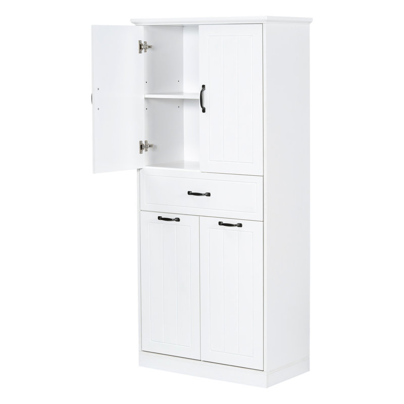 Armoire de rangement blanche pour salle de bain avec buanderie. , Peint. Tablette réglable pour divers articles. Portes et tiroirs extra - 2 matériaux, mobilier d'espace. Et une disposition compacte