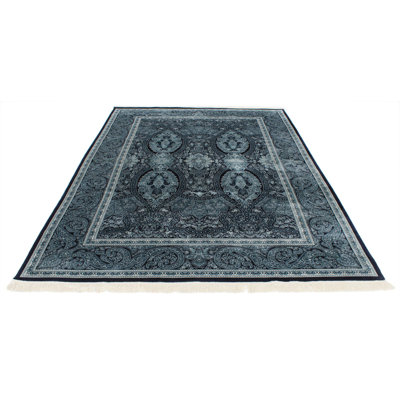 Tapis turc bleu marine et ivoire Antep