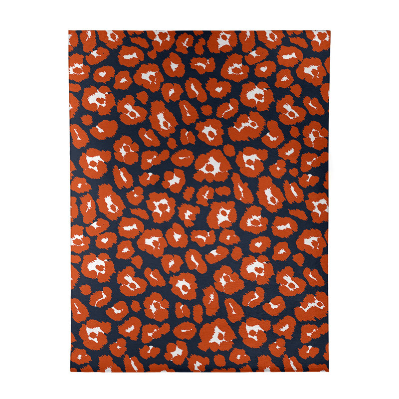 Imprimé animalier bleu marine/orange/blanc Tapis décoratif, Rectangle 9 pi x 12 pi
