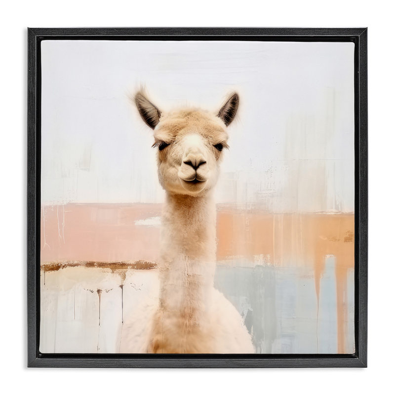 Portrait de lama rustique, H 18 po x l 18 po, Cadre flottant noir de jais
