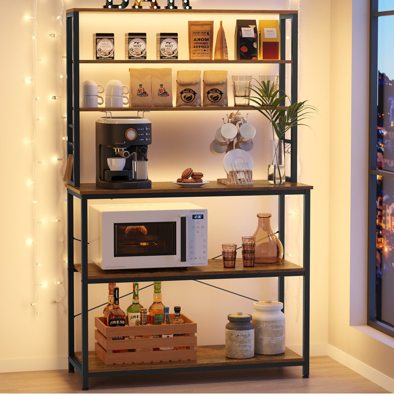 Steel Standard Baker's Rack with Microwave Compatibility, 65.7" H x 39.4" W x 15.7" D, Rustic Brown/Black