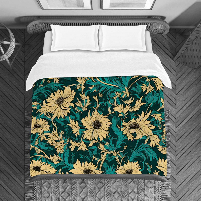 Machine Printed Duvet Cover, Queen Duvet Cover, Turquoise/Beige