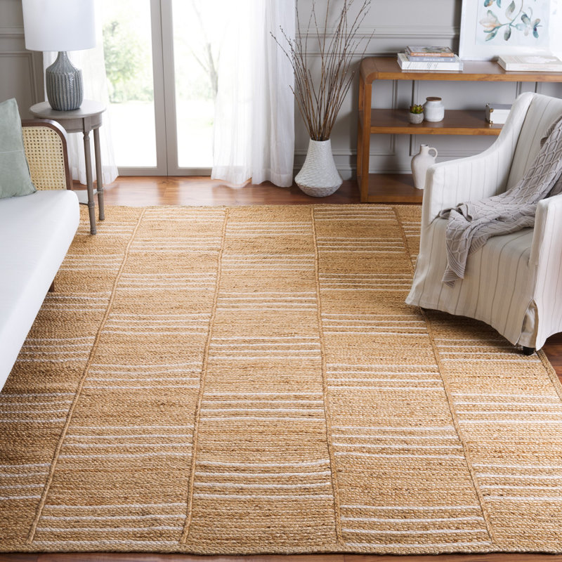 Tapis rayé en jute / sisal tissé à plat à la main Esmarie, Rectangle 6 pi x 9 pi