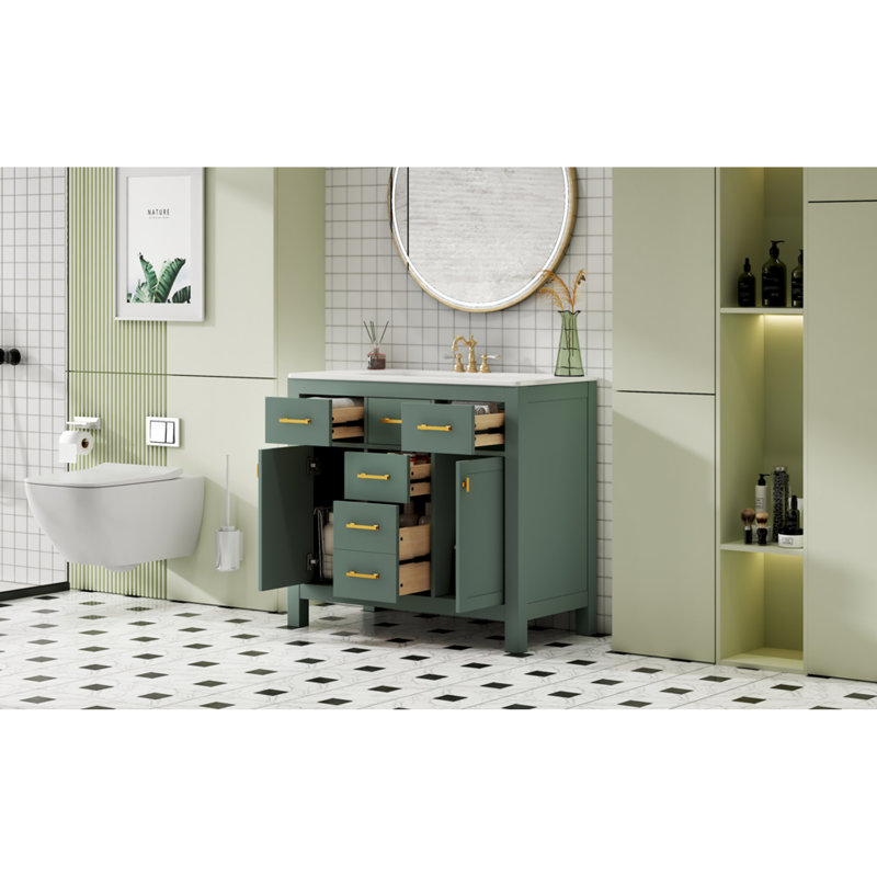 Ensemble de meuble-lavabo sur pied 36 po avec lavabo en céramique Modern