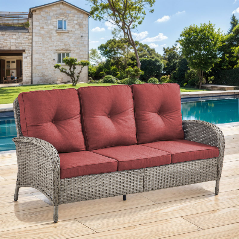 Valierius High-Quality 3-Seat Outdoor Wicker Sofa With Professional Outdoor Cushions - Durable, Comfortable Design For Patios, Gardens, And Porches