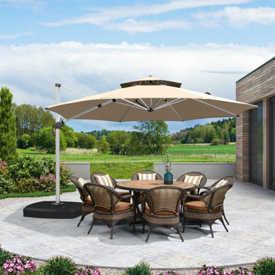 Refik 156'' Round Cantilever Umbrella With Wheeled Base,Beige