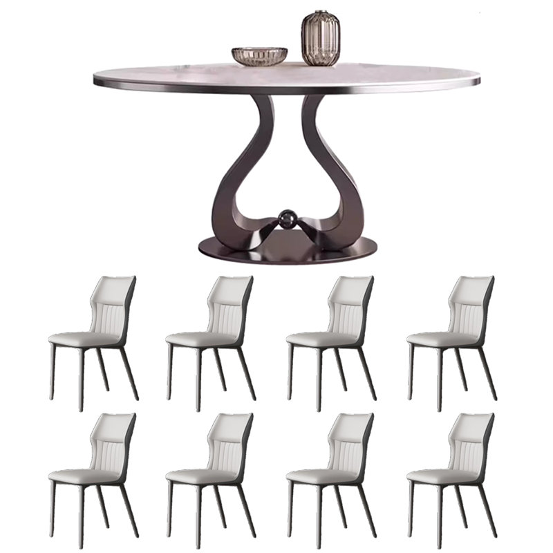 Table et chaise ronde moderne et simple de luxe, H 29,5 po x L 53,1 po x l 53,1 po , Blanc