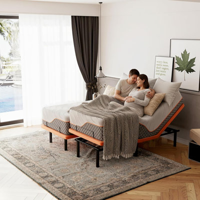 Lit réglable Zero Gravity avec matelas hybride de 14 po, massage, télécommande sans fil, contrôle des applications, Zero Gravity, éclairage sous le lit, ports USB et de type C des deux côtés