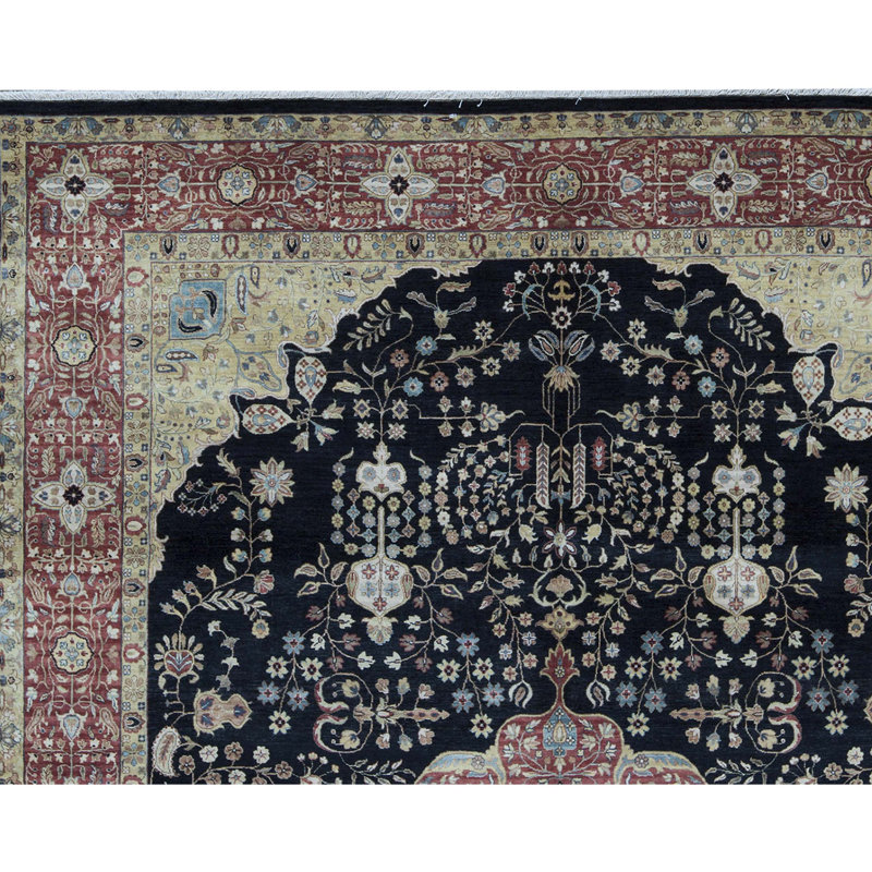 Tapis noir et rouille de haute qualité noué à la main