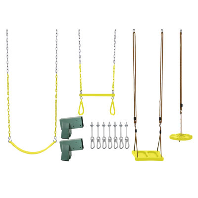 Machrus Swingan DIY Swing Set Kit - With Belt Swing, Trapeze Bar, Disc Swing And Standing Swing