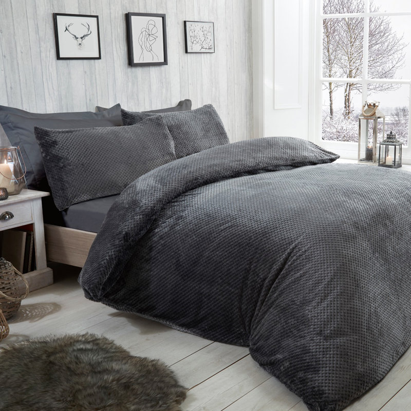 Buchanan Classic Polyester Solid Colour Duvet Cover Set with Pillowcases, Charcoal, Super King - 2 Standard Pillowcases