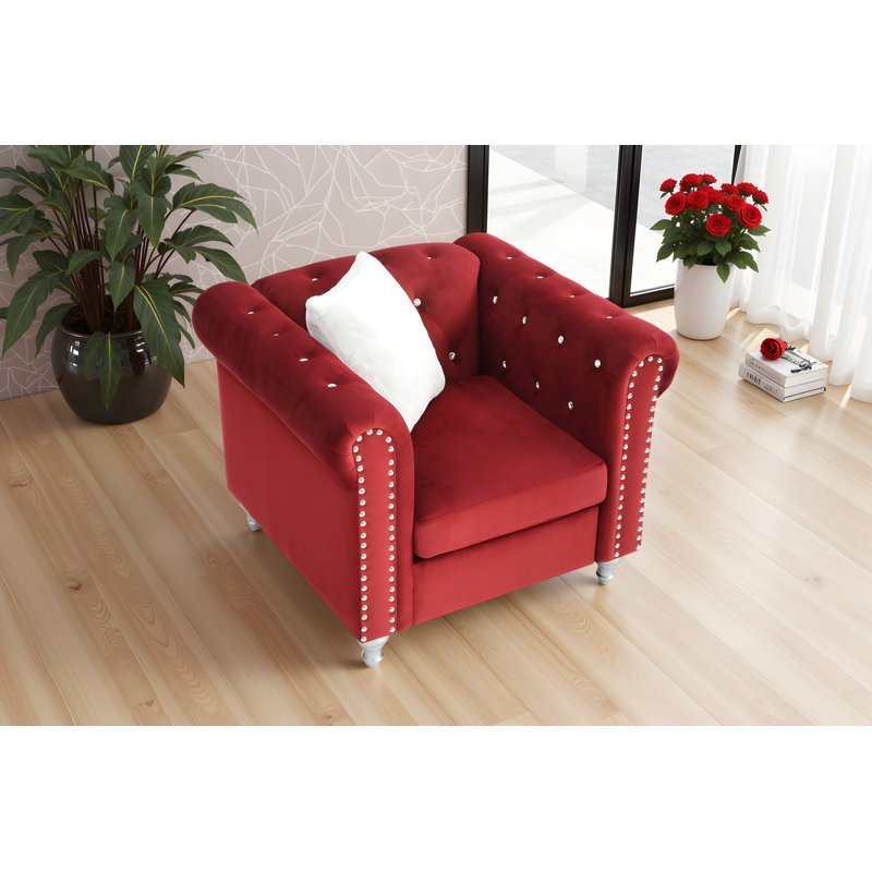 Latonya  Burgundy Velvet Accent Chair, Burgundy