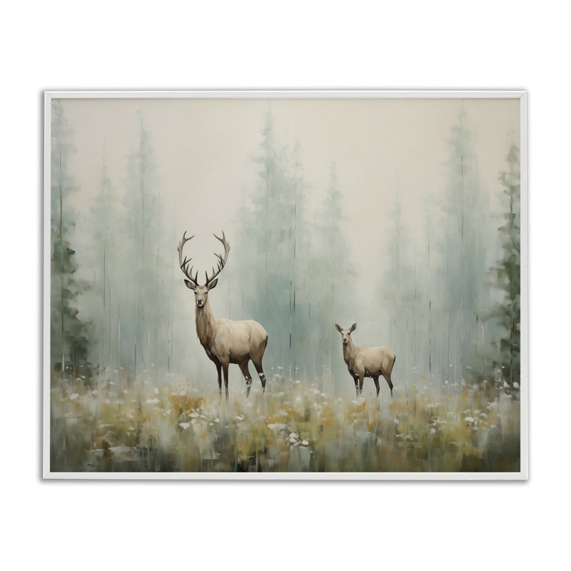 «Stupell Industries Faraway Deer in Meadow», estampe numérique par Arlington Prints, H 11 po x l 14 po, Blanc