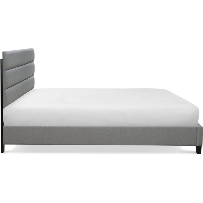 Hudson Upholstered Platform Bed with Straight Tufted Headboard, Light Gray, King