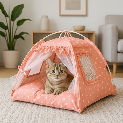 Dog Tent Indoor Cat House Pink Puppy Bed Portable Pet T...