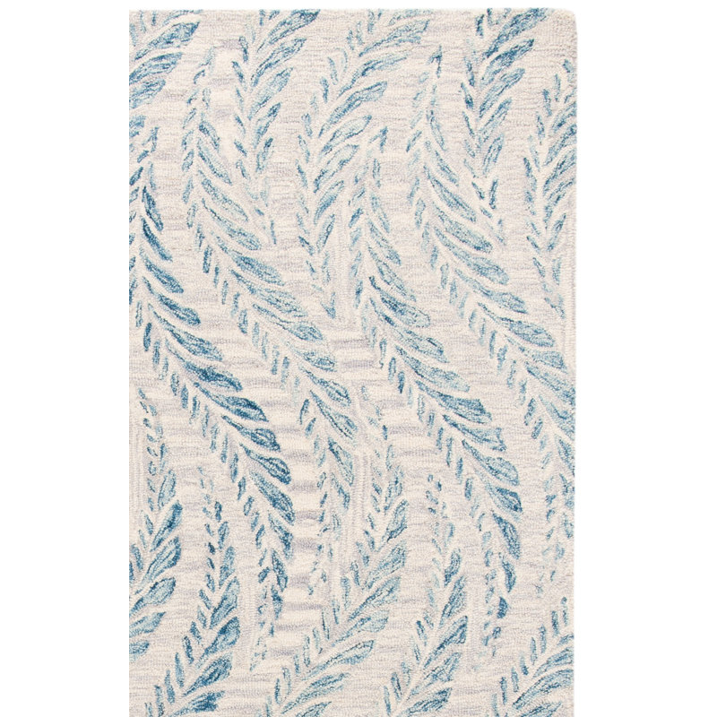 Ryleigh Abstract Handmade Tufted Area Rug in Ivory/Blue, Square 5'