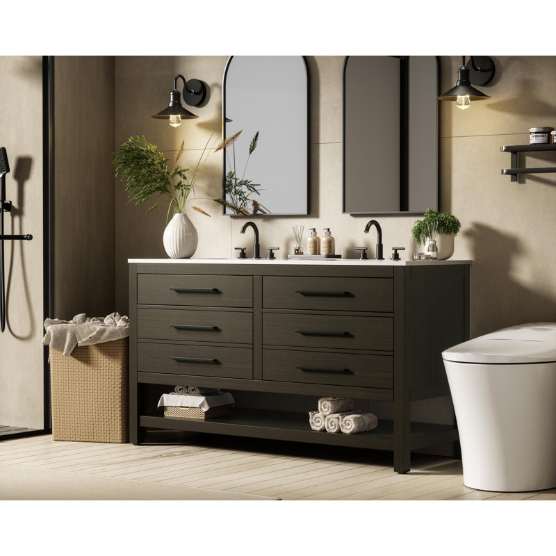 Meuble-lavabo double 60 po_Moderne_VF60560, Brun moka