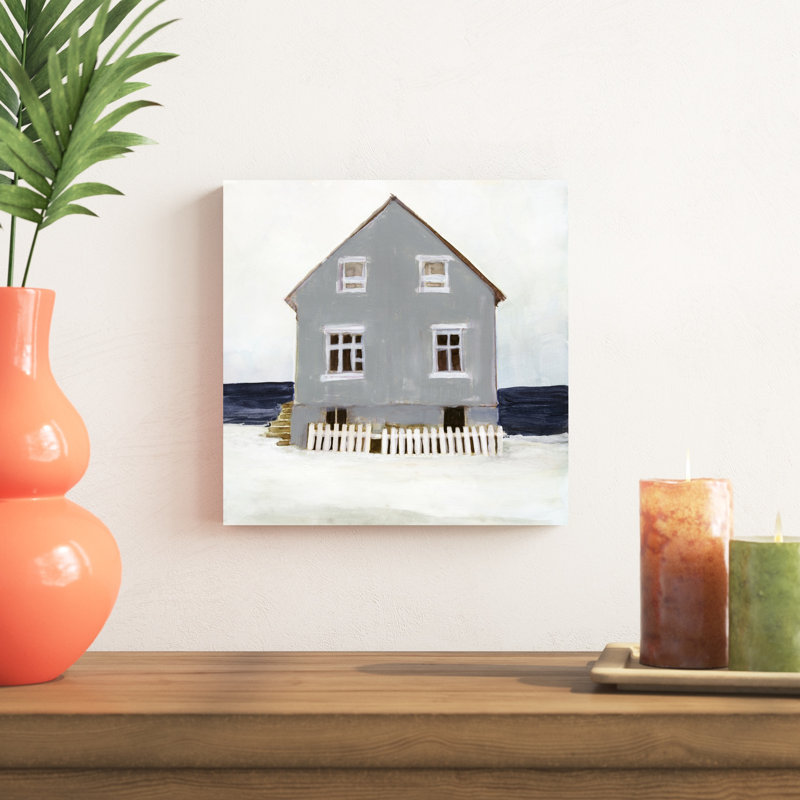 "Beach Hut II" by Stellar Design Studio Mixed Media Scenic Painting Print , 36" H x 36" W  , No, White Floater Framed