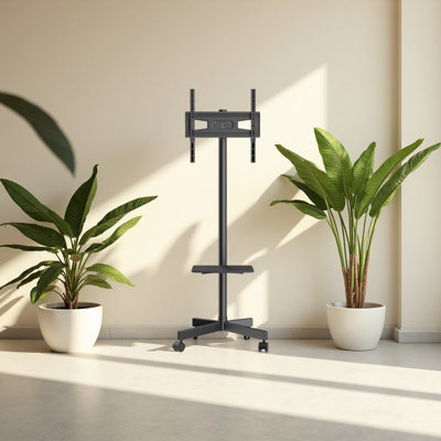 Meuble télé mobile, chariot télé mobile pour téléviseurs de 23 à 60 pouces, meuble télé portatif à hauteur ajustable avec roulettes, avec plateau pour appareils audiovisuels, meuble télé avec support pour chambre à coucher