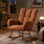 Chaise berçante à bascule à oreilles en tissu peluche confortable avec poche latérale, base en bois massif, fauteuil d'allaitement multifonctionnel pour chambre d'enfant et salon, brun