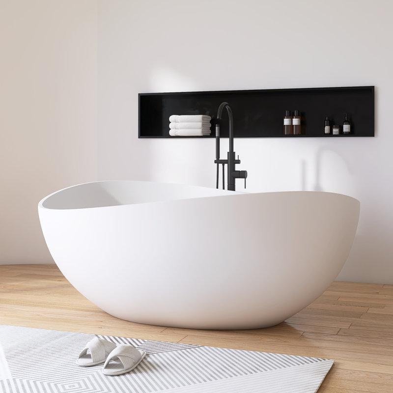 63'' x 39" Freestanding Soaking Solid Surface Bathtub Bathroom tub, Matte White