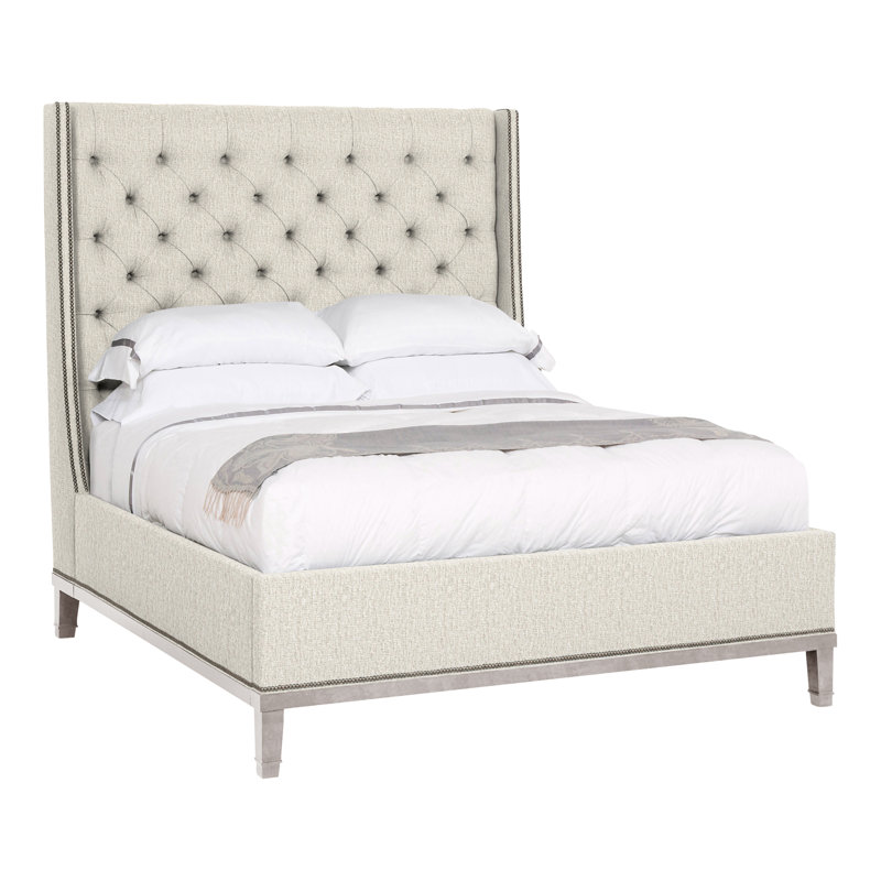 Grand lit à panneau tapissier Michael Weiss, Chenille Crypton® neige Nomad, Oui, Gris colombe