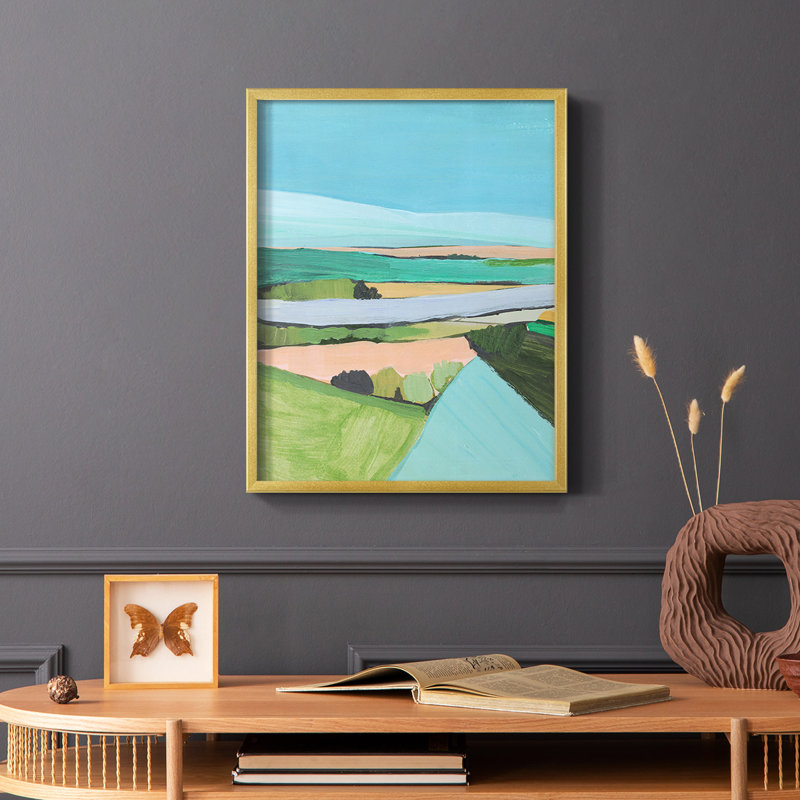 «Bright Coloured Countryside I», reproduction encadrée - bois massif, Or, H 10 po x l 8 po