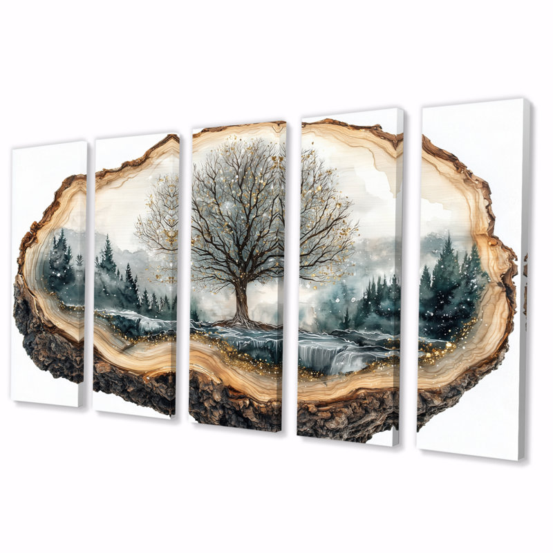 Beare I - Forest Wall Art - Art mural traditionnel pour le salon, 5 pièces, H 28 po x l 60 po