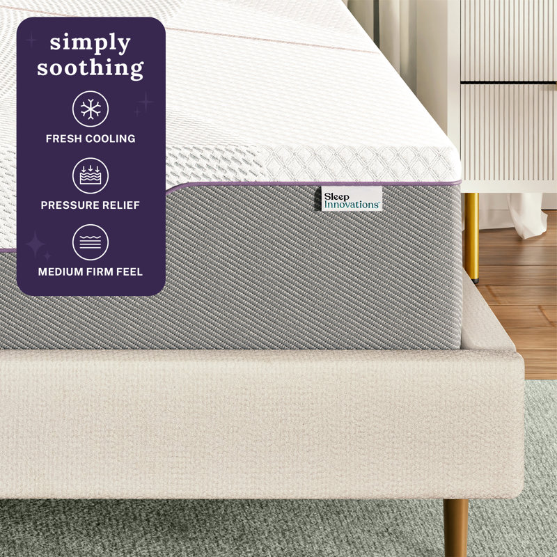 Sleep Innovations Marley 12 Inch Green Tea Gel Memory Foam Mattress, Queen Size, Bed in a Box, Medium Firm Feel, 12, Queen