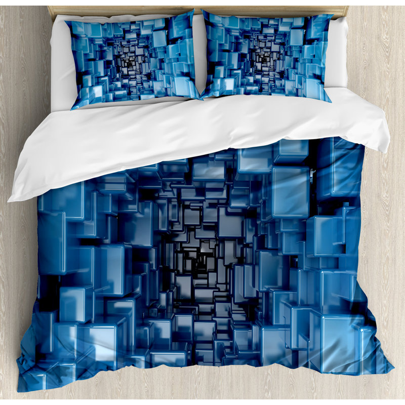 Modern & Contemporary Polyester Geometric Shapes Duvet Cover, Queen Duvet Cover + 2 Standard Shams