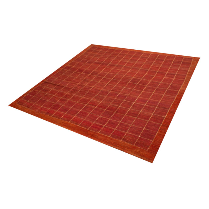Tapisserie Kilim rouge tissée à la main unique en son genre 13 pi 2 po x 13 pi 2 po