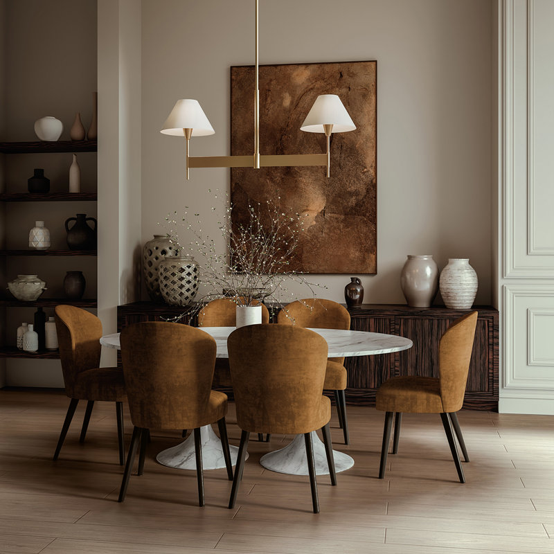 50" W x 22.5" H 2-Light Linear Chandelier in Aged Brass with White Fabric Shades and Designer Canopy