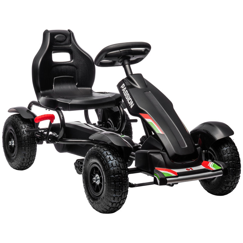 Kart à pédales pour enfants avec siège réglable, roues en caoutchouc, Noir