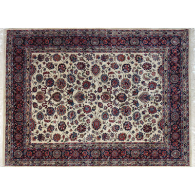 Tapis ivoire / mauve foncé en laine noué à la main 9 pi x 12 pi Burghart Southwestern