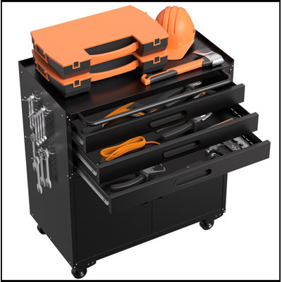 Rolling Metal Tool Cabinet with Lockable Doors and 3 Drawers