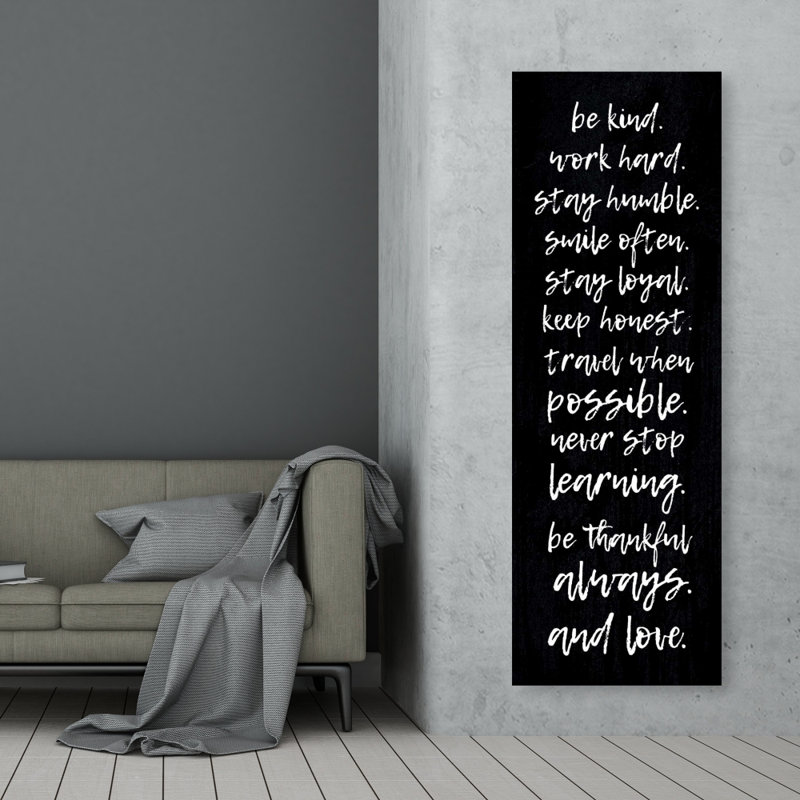 Toile humble «Be Kind Work Hard Stay» | Décoration de salon blanche