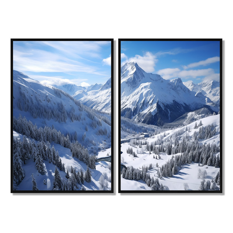 «Pine Valley Winter Mountain Landscape V», art mural sur toile paysage d'hiver, Noir, H 36 po x l 48 po