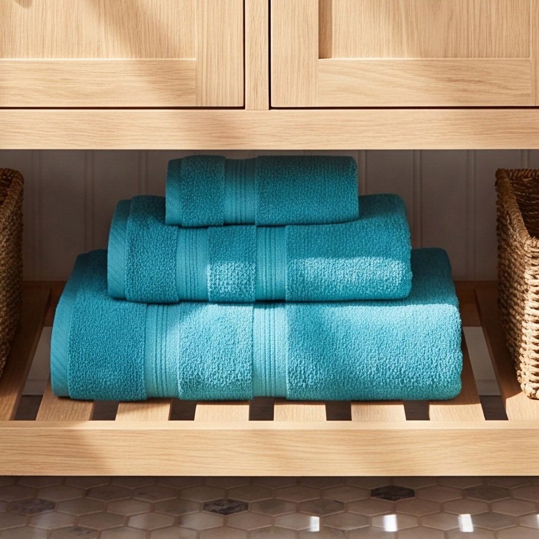 3-Piece Cotton Bath Towel Set, Turquoise