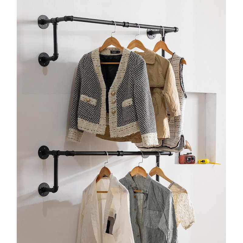 Portemanteaux, portemanteaux industriels pour suspendre les vêtements, portemanteaux muraux robustes et peu encombrants, tringles à vêtements polyvalentes pour le rangement des placards, noir, 2 pièces