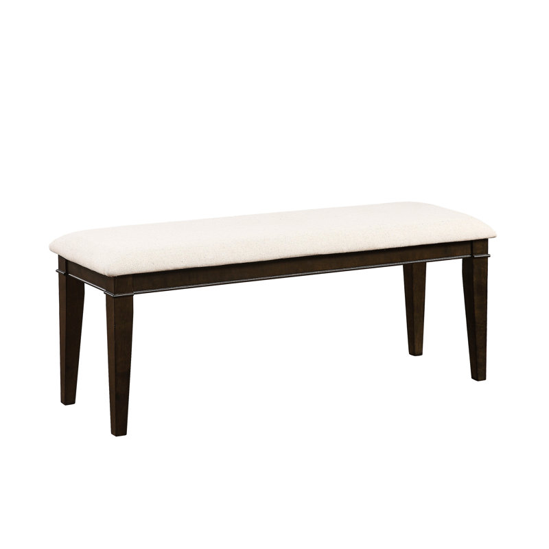 48-Inch Dark Brown Bench With Comfortable Beige Fabric Upholstered Seat For Dining In Place