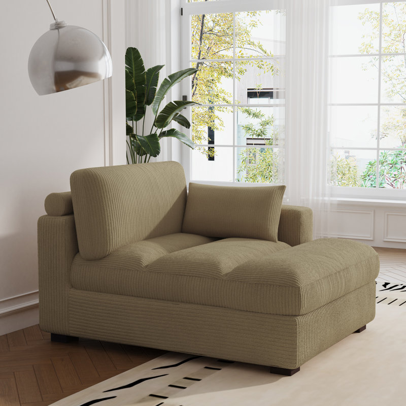 Bentura Oversized Upholstered Camel Corduroy Chaise Lounge with Armrests & Throw Pillows, Right Hand Facing, Camel Corduroy
