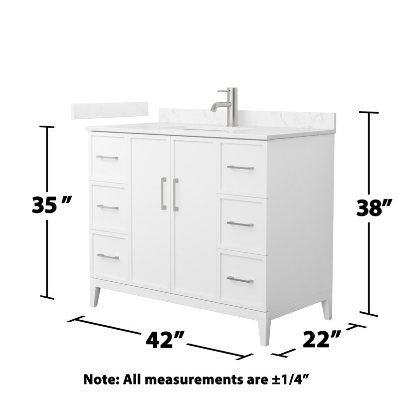 Elan 42'' W Vanity, White, Brushed Nickel, Carrara Cultured Marble