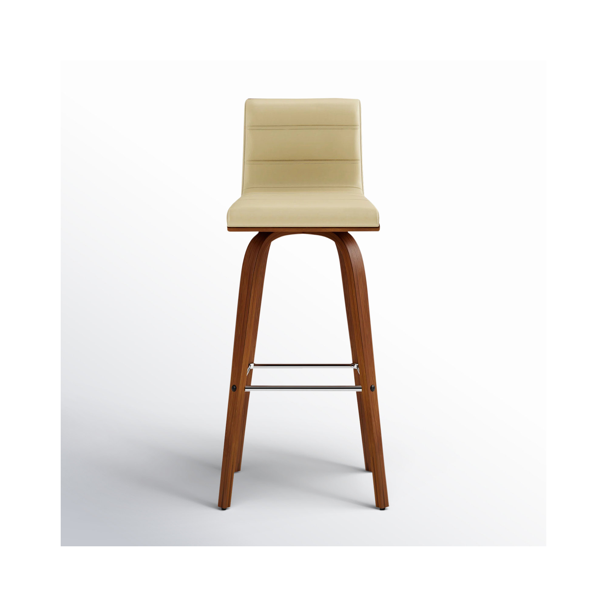 Biance Solid Wood Swivel Bar & Counter Stool, Bar Stool (30" Seat Height), Walnut, Creme Faux Leather