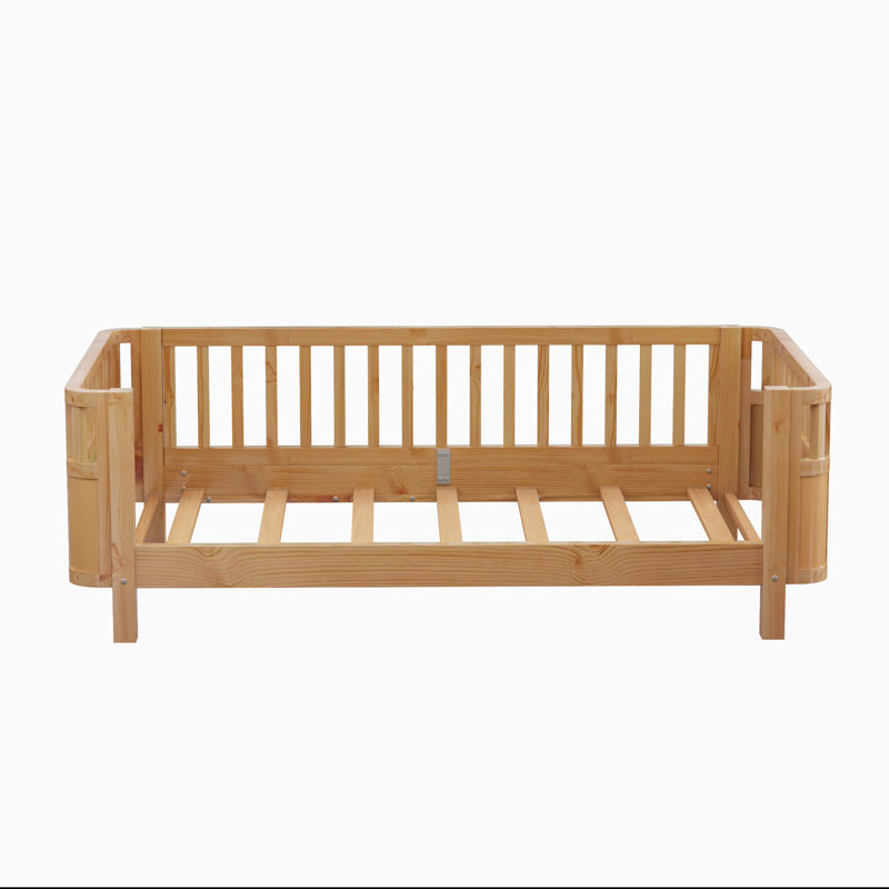 Wood Platform Bed with Rails, Natural, Twin