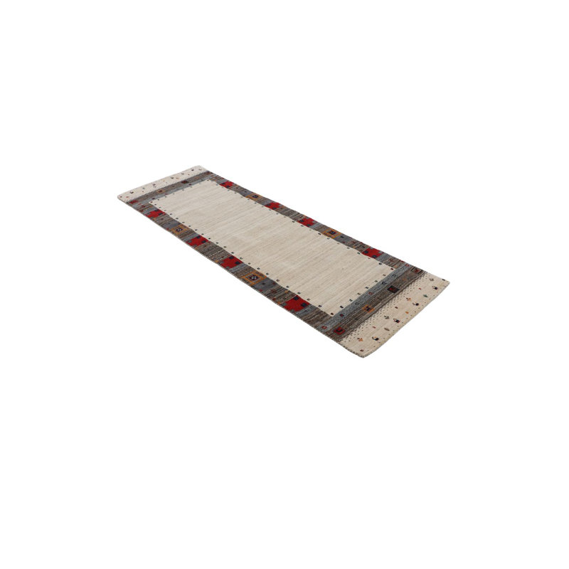 Gabbeh Vida Handwoven Wool Beige Rug, Runner 60cmx 180cm