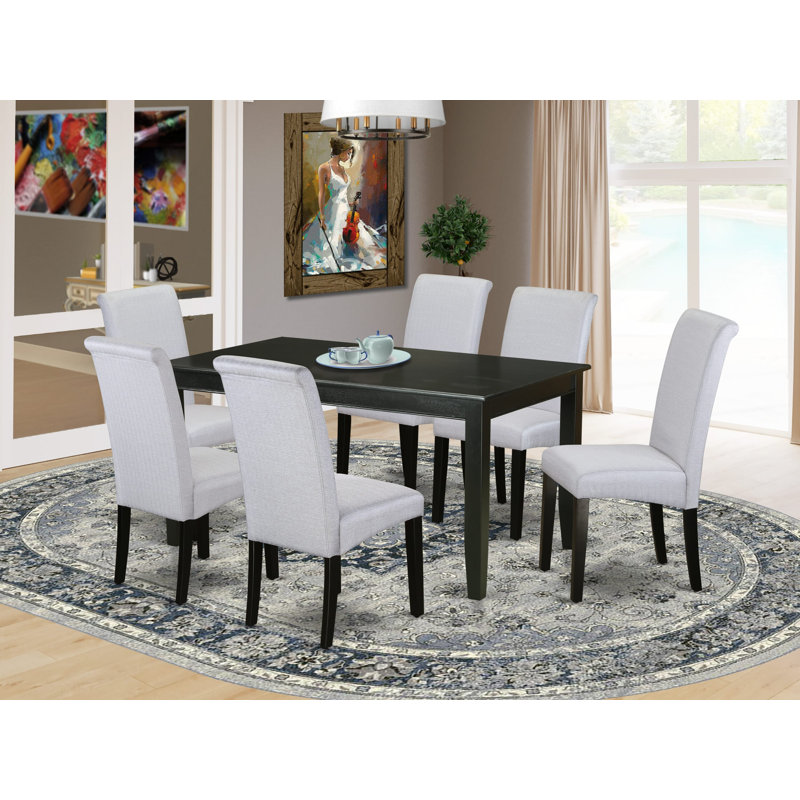 Ensemble de salle à manger 7 pièces composé d'une table de salle à manger rectangulaire et de 6 chaises Parson rembourrées en tissu gris, 36 x 60 pouces, noir
