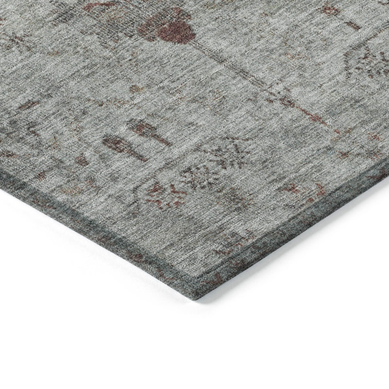Tapis intérieur / extérieur gris lavable à la machine Xhevrie, Rectangle 5 pi x 7 pi 6 po